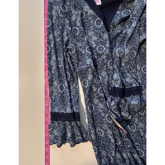 Y2K Babydoll Midi Dress NWT M/L  Blue Sweetheart Neck Bell Sleeve Stretch 90s - Picture 8 of 11